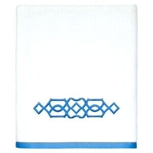 Avanti Geo Embroidered Bath Towel 27x50 White Blue 100% Cotton Bathroom Decor